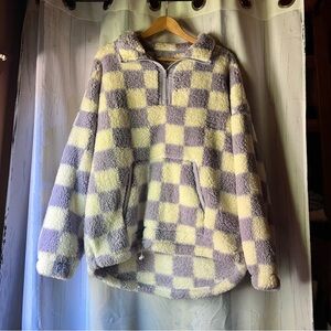 SO Cozy Purple Checkered Fleece Pullover